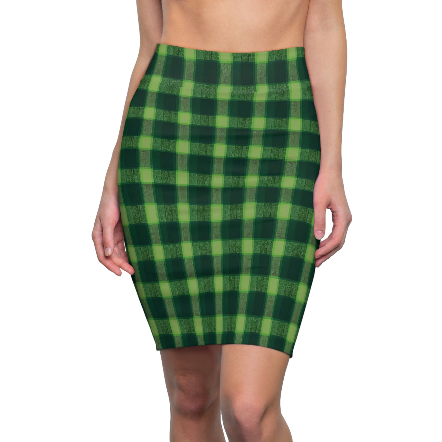 Lucid Green Plaid Pencil Skirt