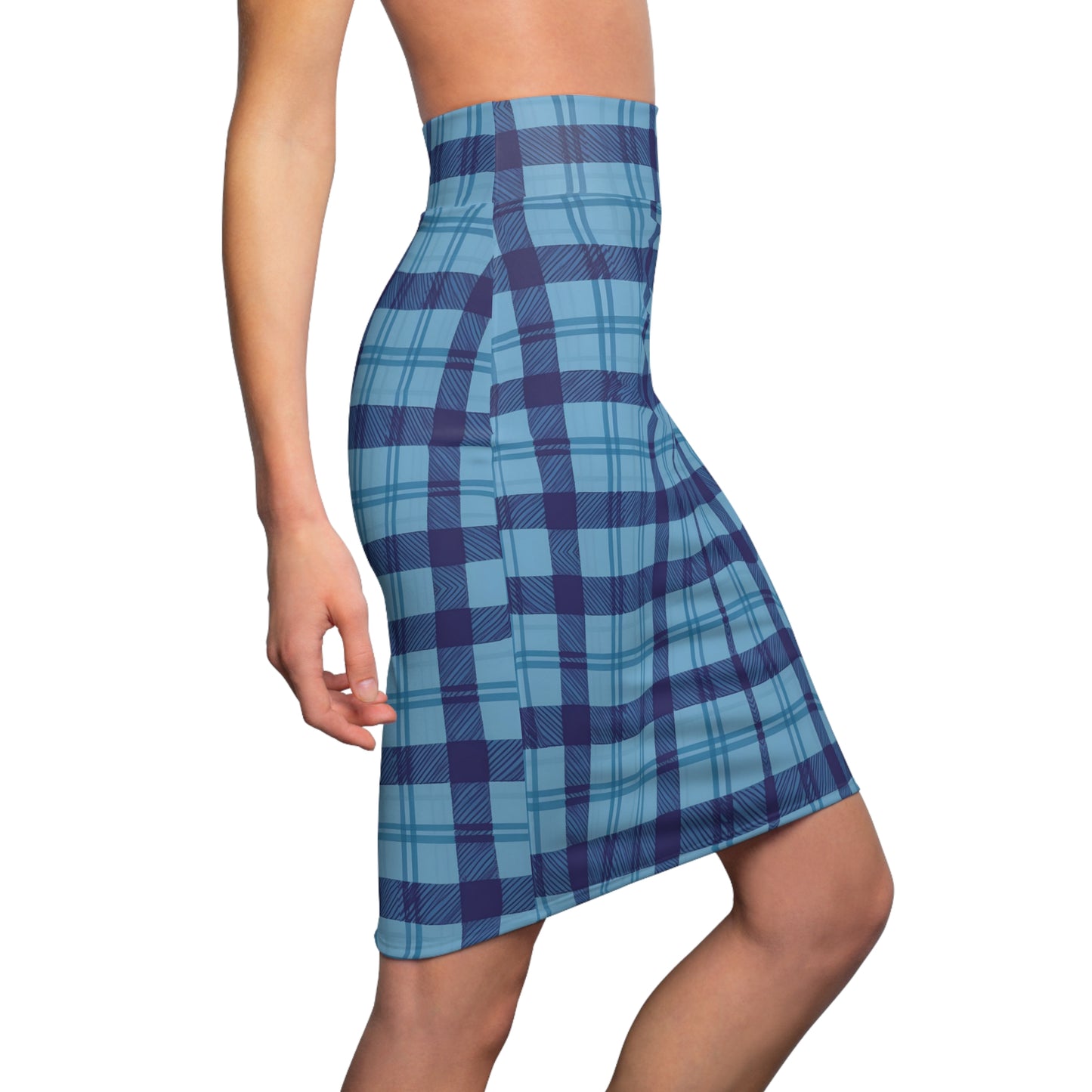 Scribbled Plaid Pencil Skirt