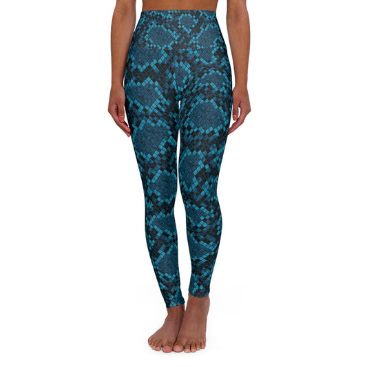 Cyber Snake (Blue) High Waisted Yoga Leggings