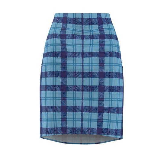 Scribbled Plaid Pencil Skirt