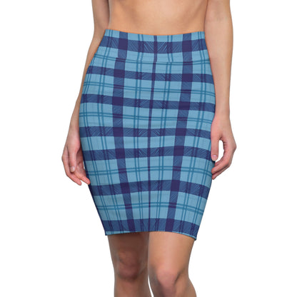 Scribbled Plaid Pencil Skirt